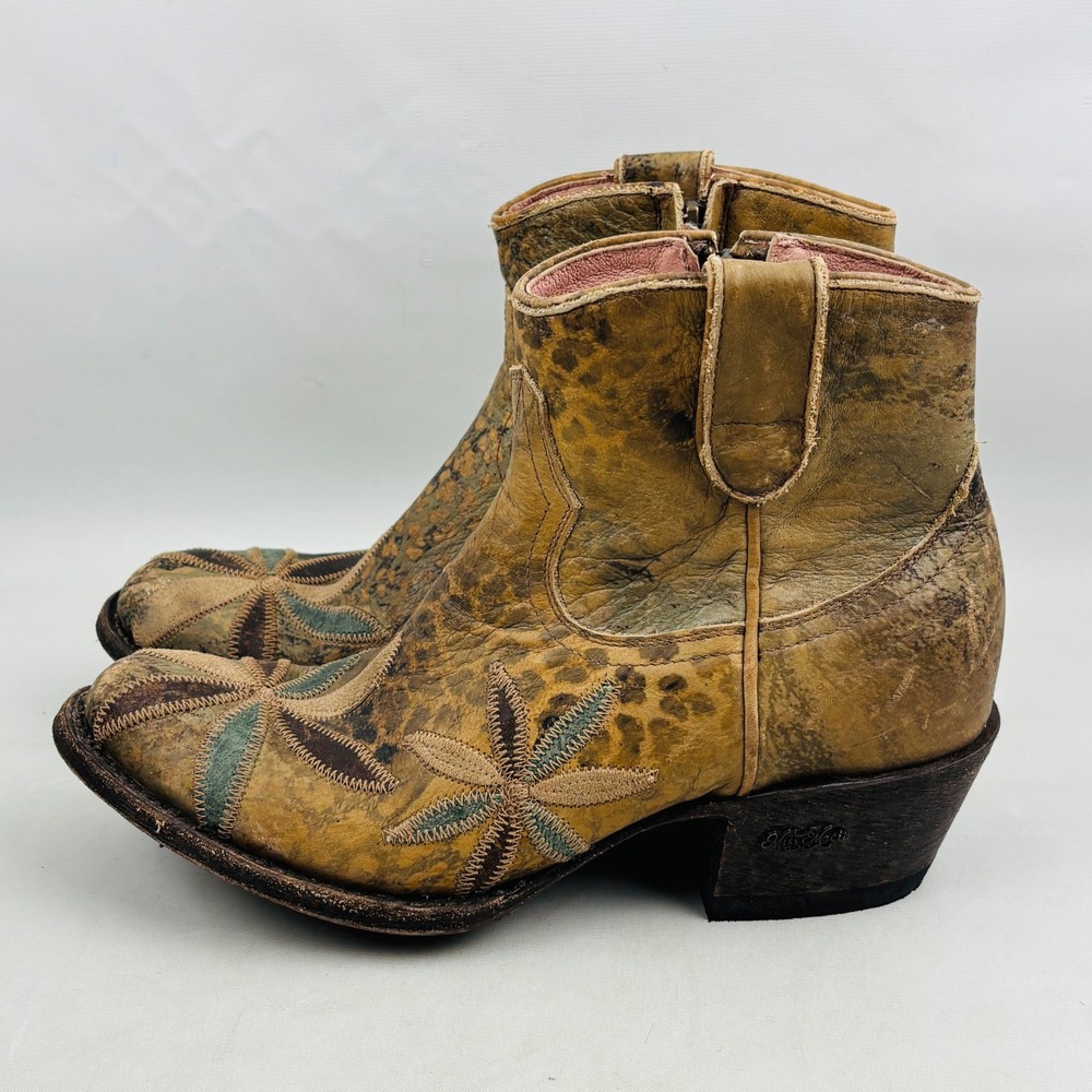 Miss Macie Pedal Pusher Western Ankle Boot Womens 8.5 Floral Leopard Distressed - Picture 5 of 14